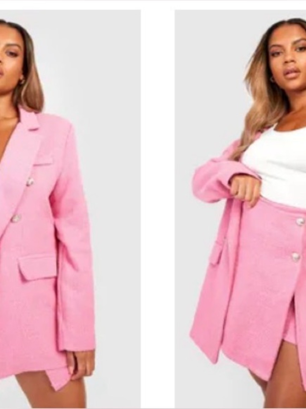 Boohoo Pink Double-Breasted Boucle Tailored Blazer and Skort 2 piece set